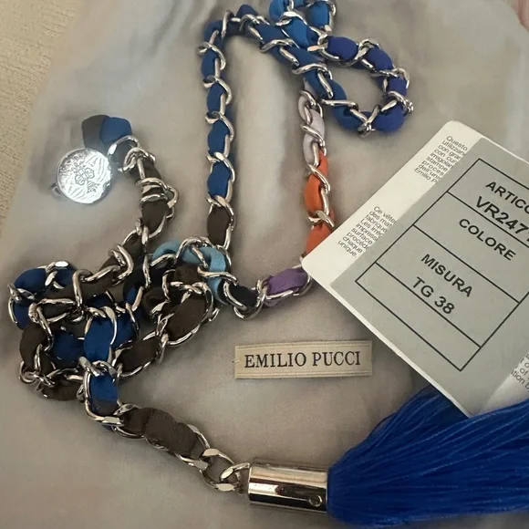 Emilio Pucci Vintage Blue/0range/Tassle Chain belt. One size - Picture 7 of 7